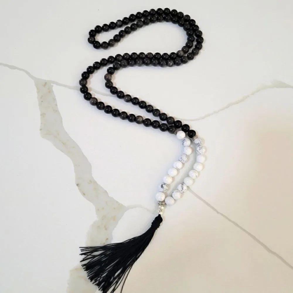 Obsedian and Howline extra long tessle necklace